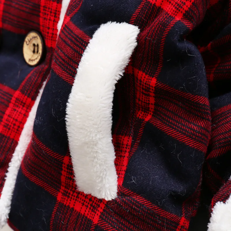 

Children Jackets Winter Fleece Outdoor for Boys Hooded Warm Kids Boy Fox Ear Windbreaker Autumn Casual Baby Boy Plaid Coats