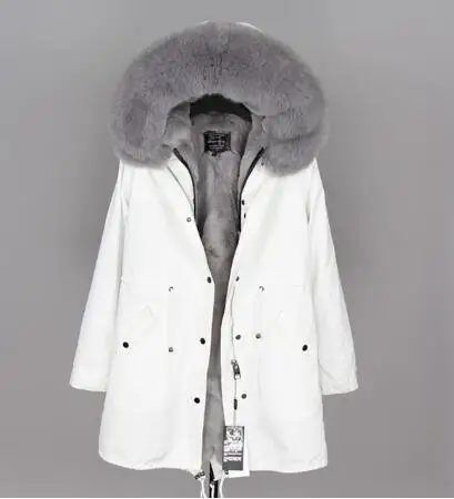 24faux fur liner Натуральная меховая белая хлопковая куртка зимняя женская меховая куртка парка подкладка из натурального кроличьего меха с лисьим меховым воротником с планкой добавляют манжеты - Цвет: 24faux fur liner