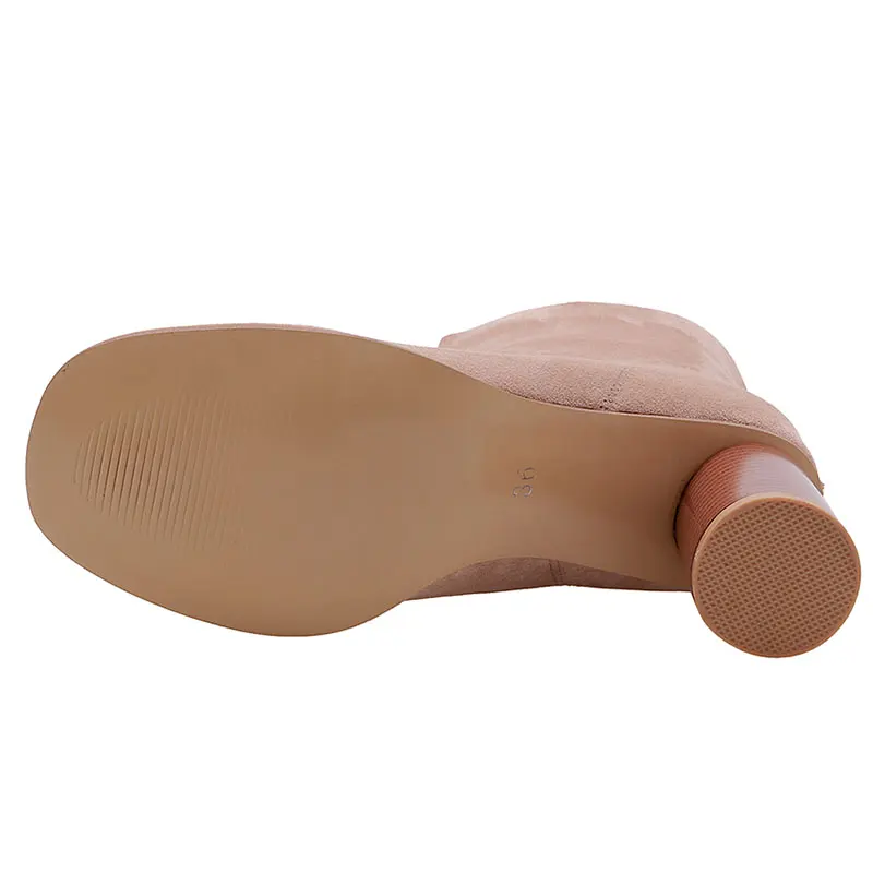 Sgesвье зимние женские ботинки из флока на высоком каблуке ботильоны с круглым