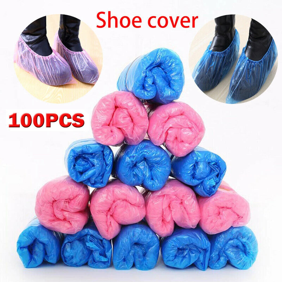 

100PCS Shoe Covers Waterproof Disposable Shoes Boot Cover Plastic Overshoes Protector Solid Clear Elastic 2020