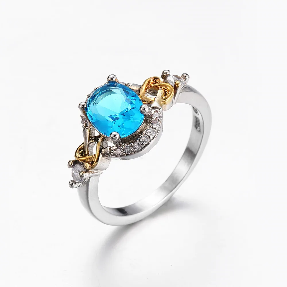 

Vintage Female Blue Crystal Stone Ring Yellow Gold Color Wedding Ring For Women Luxury Small Oval Zircon Engagement Rings