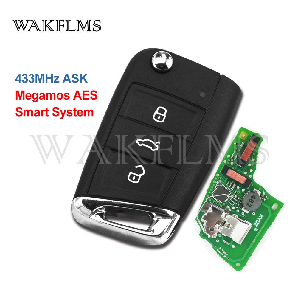 3 кнопки Smart Remote Flip Автомобильный ключ 433 МГц для Volkswagen (MQB) с Megamos AES ID88 Chip Keyless Go / Entry |