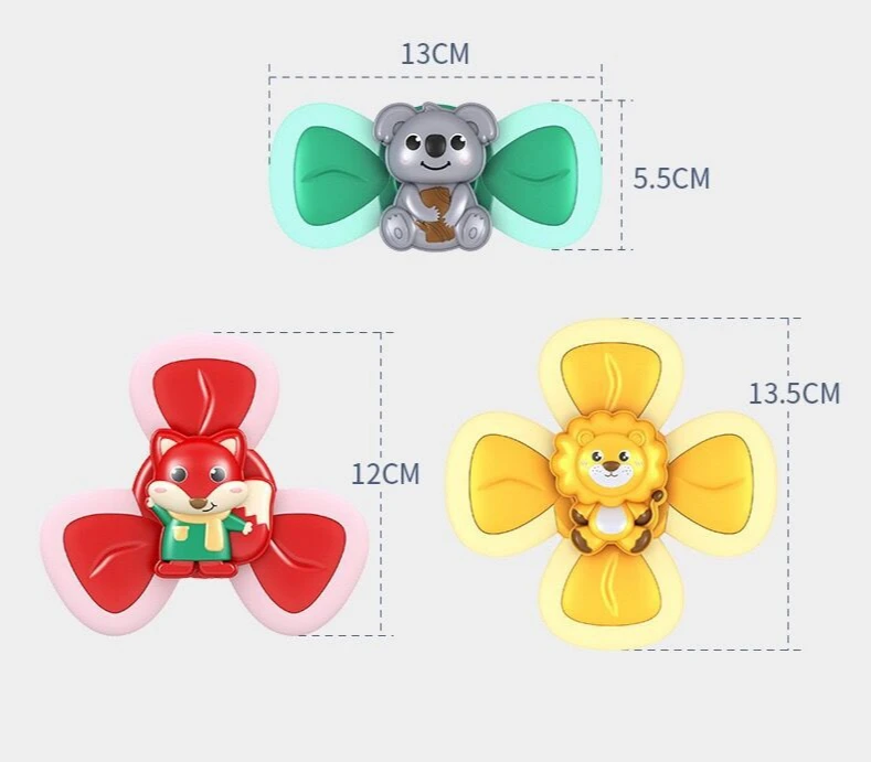 3PCS Suction Cup Spinning Top Toy, Suction Cup Baby Toys ,Baby Bath Toys Non Toxic Bitable Children's Toys