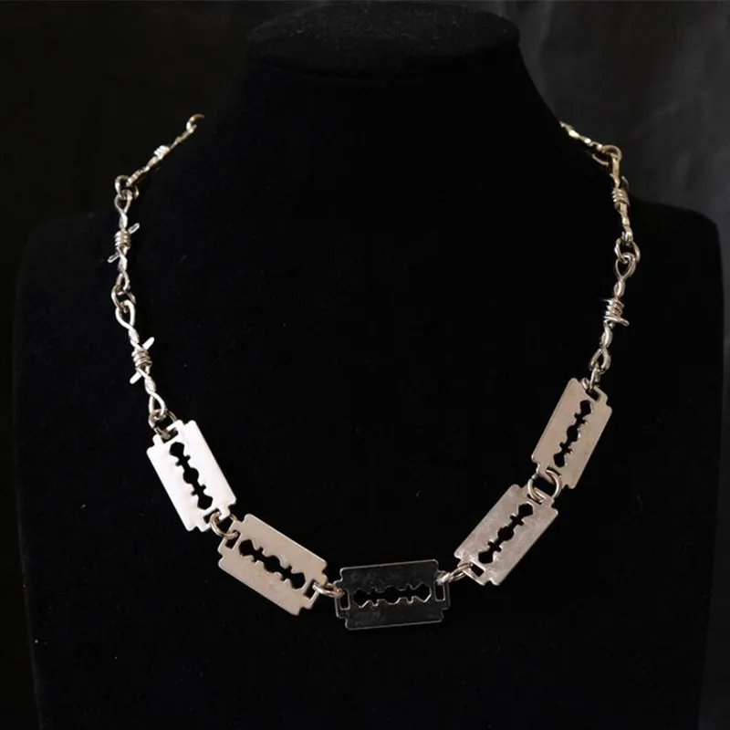 Punk Personality Thorns Chain Necklace Cool Razor Blade Pendant Silver Color for Women Men Hip Hop Nightclub Jewelry | Украшения и