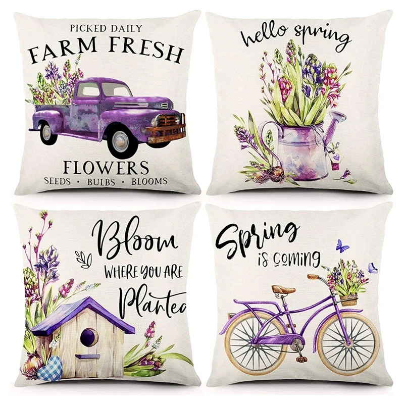 

Spring Pillow Covers 18X18 Inch Spring Decorations Farmhouse Throw Pillowcase Linen Cushion Case for Spring Home Decor