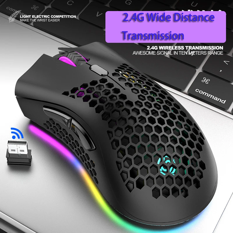 Ratón inalámbrico con Bluetooth para Gaming, Mouse recargable con luz LED RGB para ordenador portátil, Juegos de PC y oficina