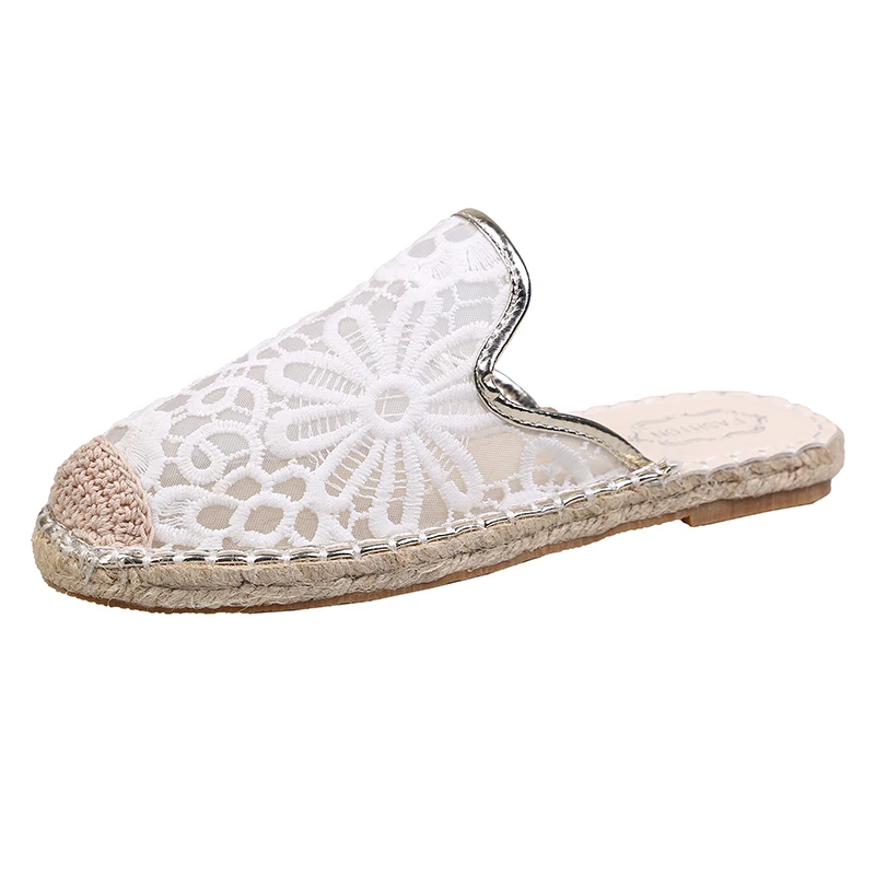 

2021 Women Mules Sandal Fashion Bling Mesh Slippers Women Comfort Low-heel Slides Slip on Casual Summer Slippers Slides Women