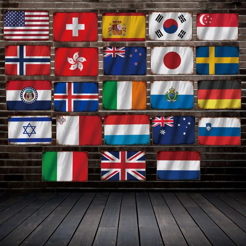 [DecorMan] Великобритания Япония Корея Италия Германия Сингапур флаг металлическая