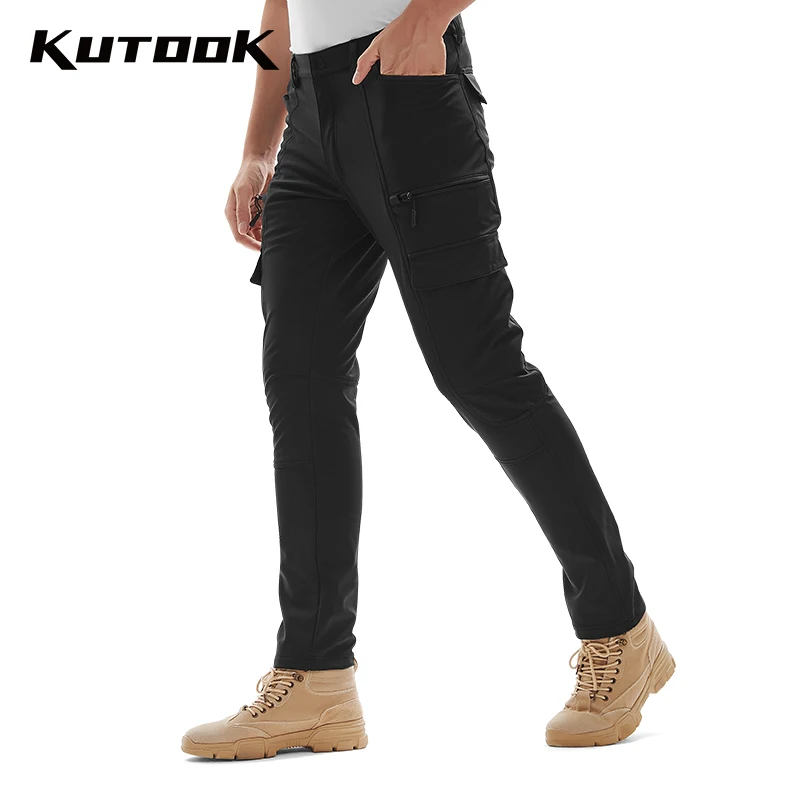 

KUTOOK Men Trekking Pants Outdoor Trousers Thermal Hydrophobic Multi-pocket Cargo Pants Combat Hunting Softshell Pants HP020