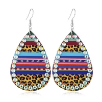 zwpon fashion leopard teardrop earrings pave faceted crystal margin leopard sunflower pu leather drop earrings for woman
