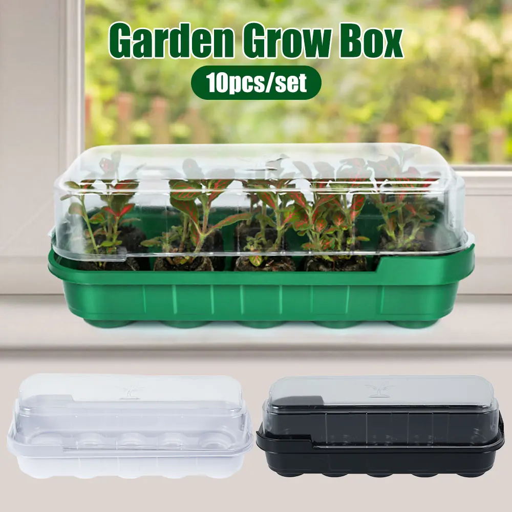 

10 Pcs Mini Windowsill Tray Plastic Nursery Pots Seedling Trays Windowsill Greenhouse Trays with Cover Dome Indoor Outdoor