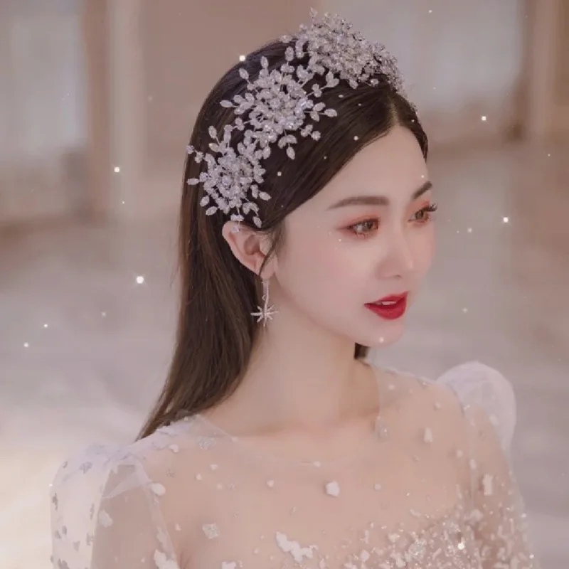 

New Snowflake Zircon Tiaras Crowns Bridesmaid Gift Diadem Brides Rhinestone Headband Wedding Accessories Bridal Hair Jewelry