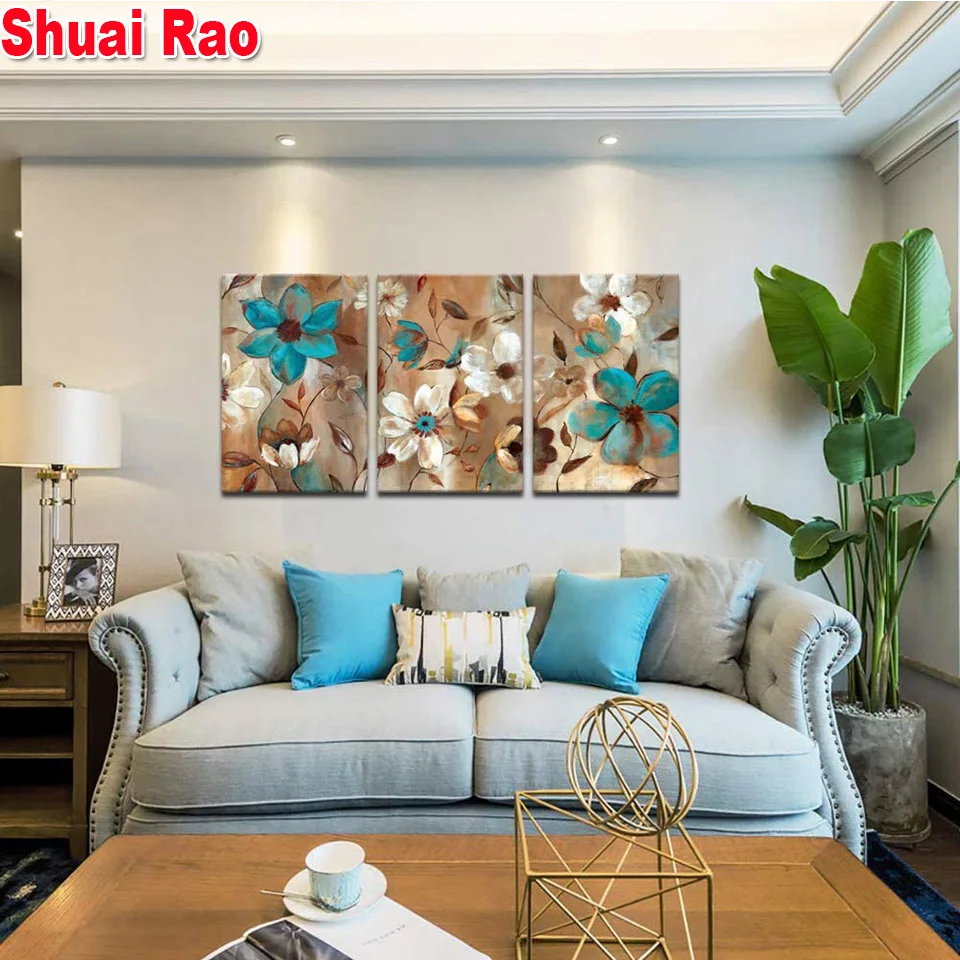 

3 pcs Full Square round diamond painting white blue orchid Triptych flower mosaic sale diamond Embroidery living room decor gift