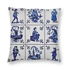 Крутая винтажная синяя и белая плитка Delft, декоративный чехол для подушки, 3D двухсторонняя фотография для дивана