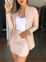 2021 elegant femme solid two pieces suit sets office lady outfits overalls traf women solid blazer pocket skirt sets