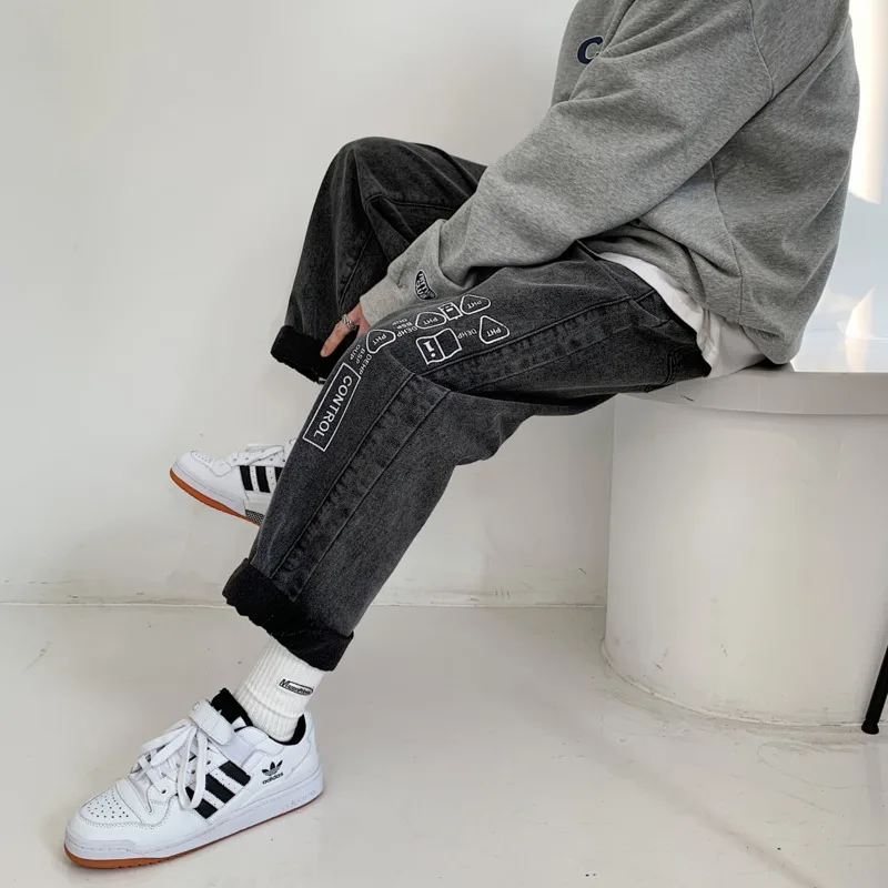 Весна-Осень 2020 новые молодежные мужские прямые вымытые свободные джинсы с