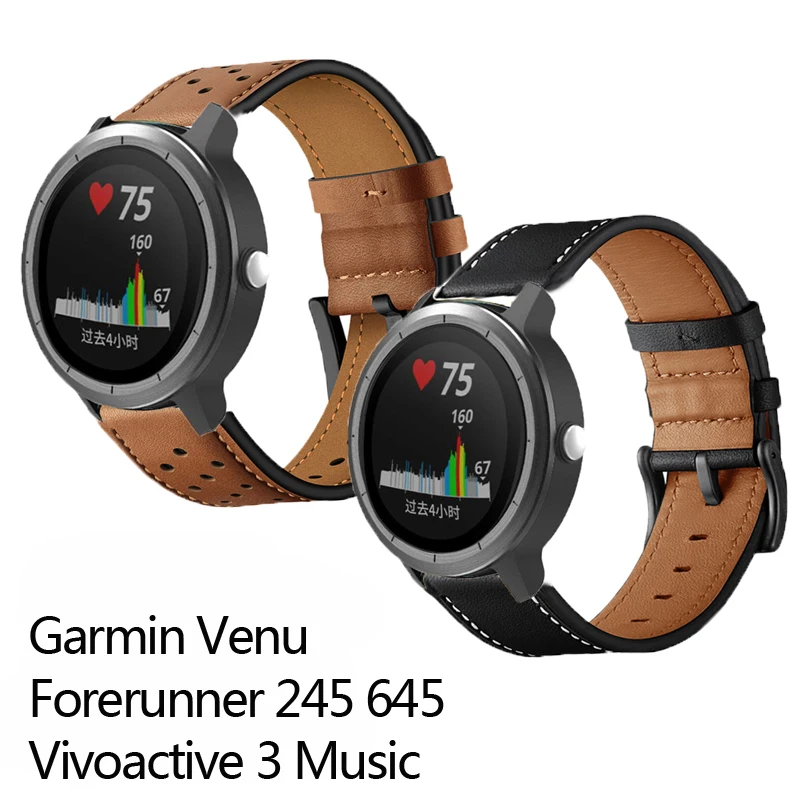 20 мм высокого качества браслет из мягкой кожи для Garmin Вену кв Forerunner 245 645 Vivoactive 3