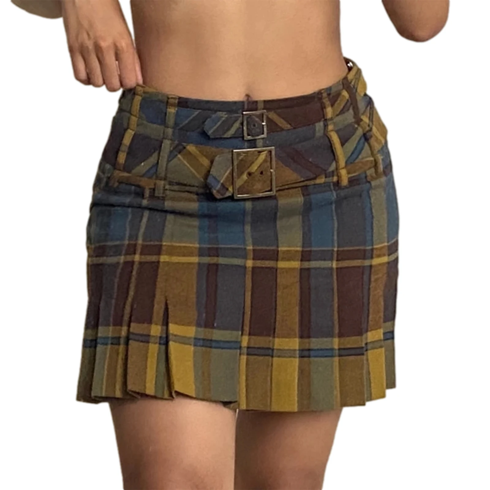 

Женская плиссированная юбка с высокой талией, разноцветная короткая юбка в клетку с принтом, Размеры S/ M/ L, 2021