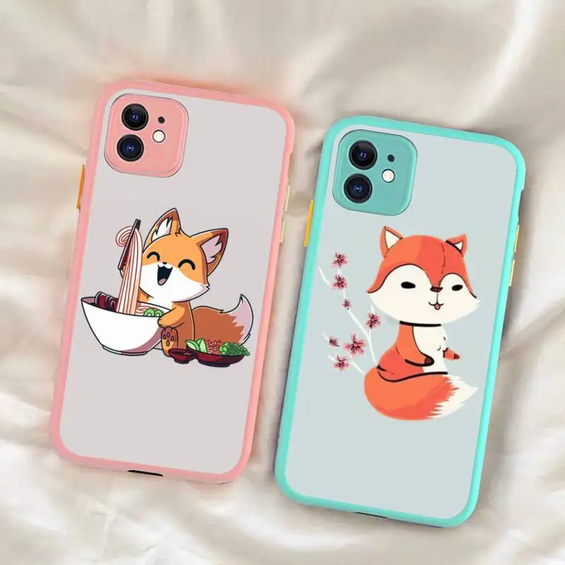 

FHNBLJ Cute cartoon animal fox Phone Case for iPhone X XR XS 7 8 Plus 11 12 13 pro MAX 13mini Translucent Matte Shockproof Case