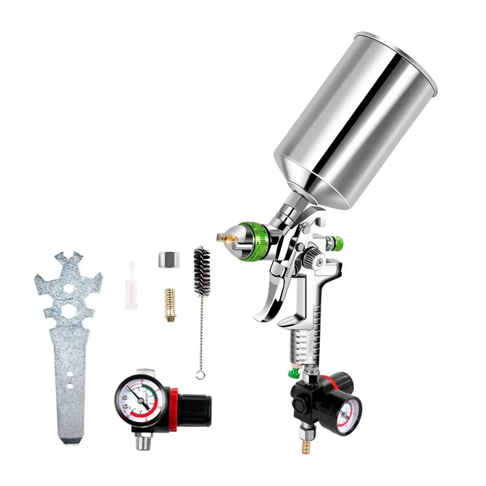 

Car Paint Spray Tool Gravity Feed Air Sprayer With 2.5mm Nozzle 1000cc Aluminum Cup Pressure Regulator Valve