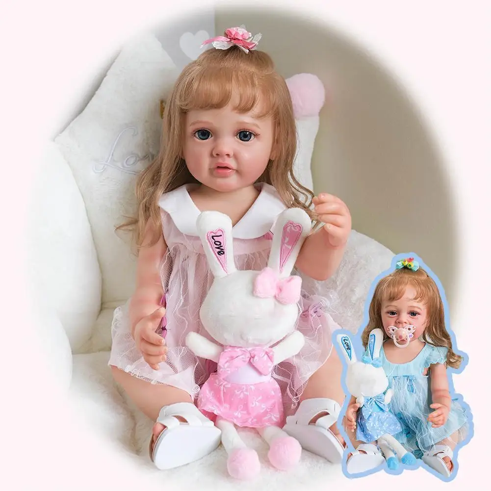 

55cm NPK Baby Doll Reborn Toddler Girl Pink Princess Bath Toy Very Soft Full Body Silicone Girl Doll 3Dskin Multi-layer Painting