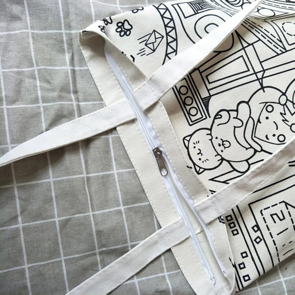 Женские холщовые сумки на плечо Мультяшные тоуты хлопчатобумажная ткань для