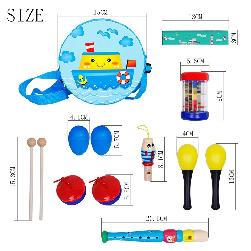 

14Pcs Orff Percussion Set Musical Instruments Toy Enlighten Orff Tambourine Bells Maracas with Carrying Case