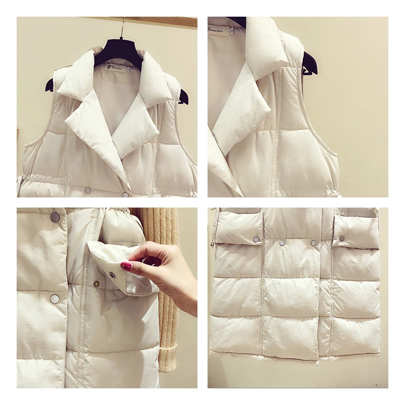 

2020 Autumn Winter New Pattern Casual Pockets Long Down Cotton Vest Jacket Cotton-padded Clothes Women V125