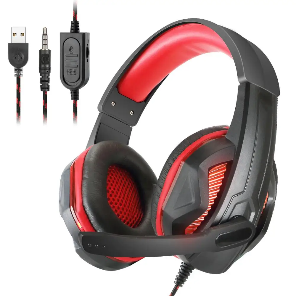 Игровые наушники большие светильник микрофон стерео глубокий бас для ПК