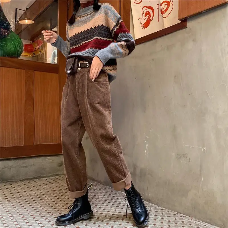 

straight harem pants female plus size fat autumn Female Casual Loose Streetwear Pants Woman Winter thickened warm corduroy