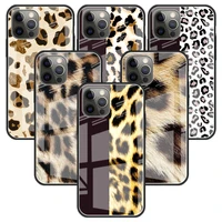leopard print glass case for apple iphone 11 12 pro 7 capas for apple xr x xs max 6 6s 8 plus phone funda cover