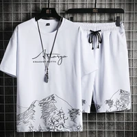 mens t shirt shorts set summer breathable casual t shirt running set fashion harajuku printed male sport suit 2021 new