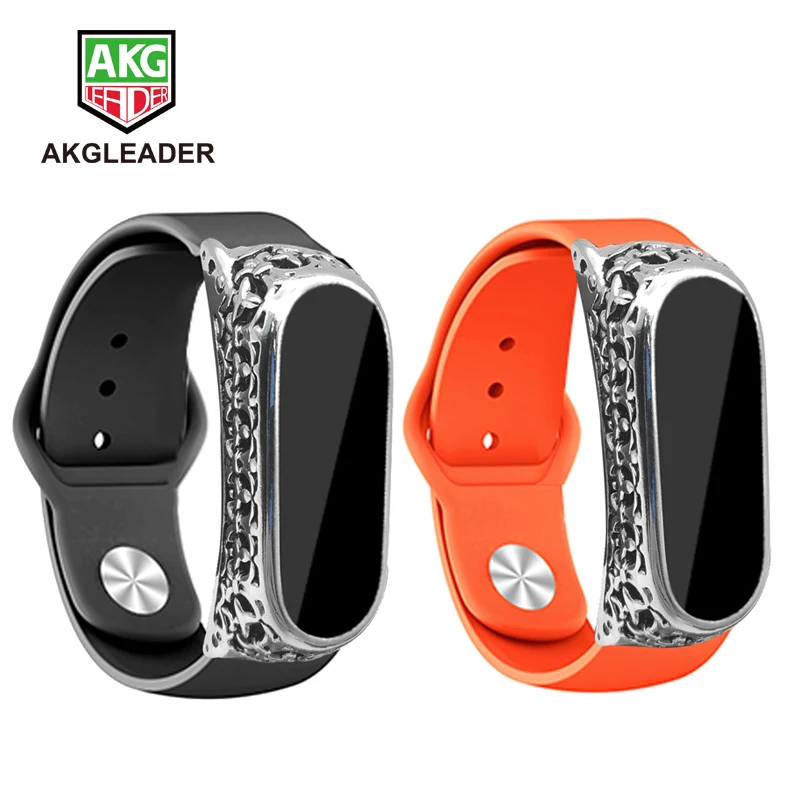 Ремешок на запястье AKGLEADER для Xiaomi Mi Band 4 3 мягкий браслет с Ruuber + металлический