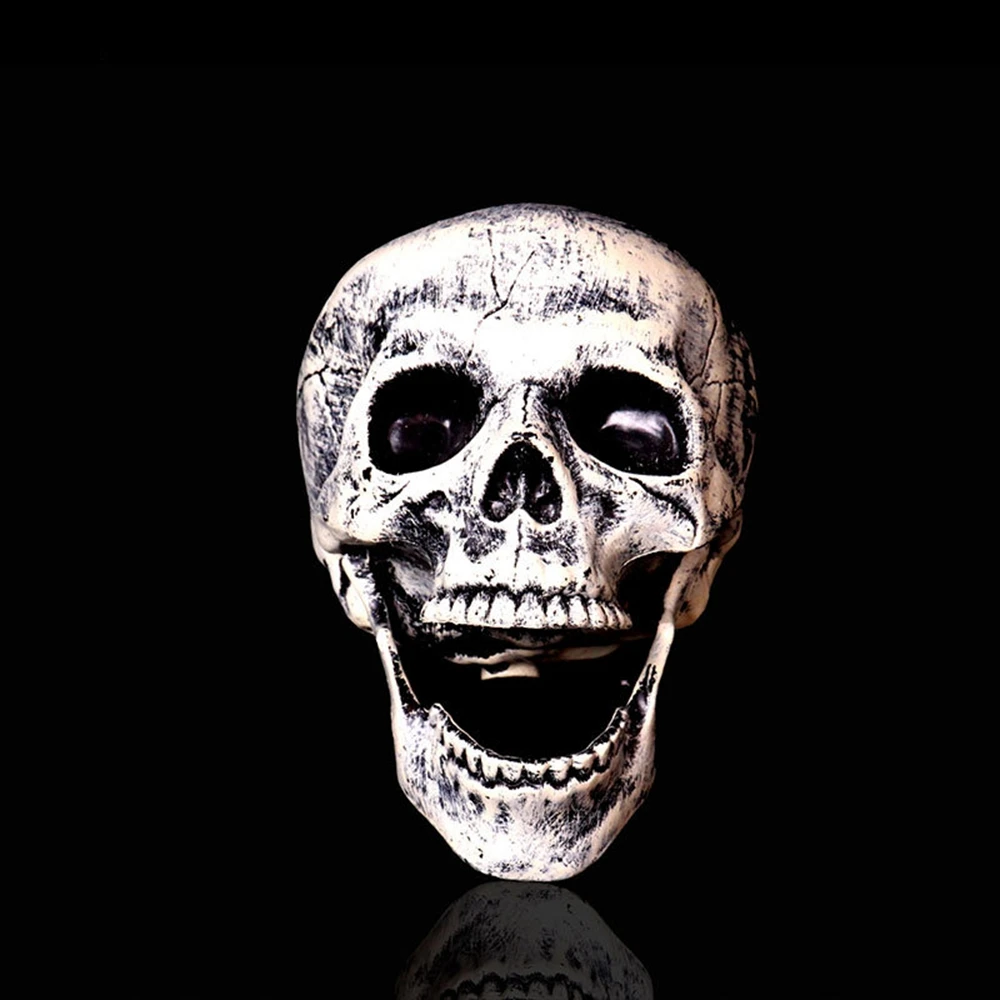 

Molezu Halloween White Bone Hand Arm Bone Horrible Open Mouth Skull For DIY Halloween Games Prop Cemetery Haunthouse Prank Decor