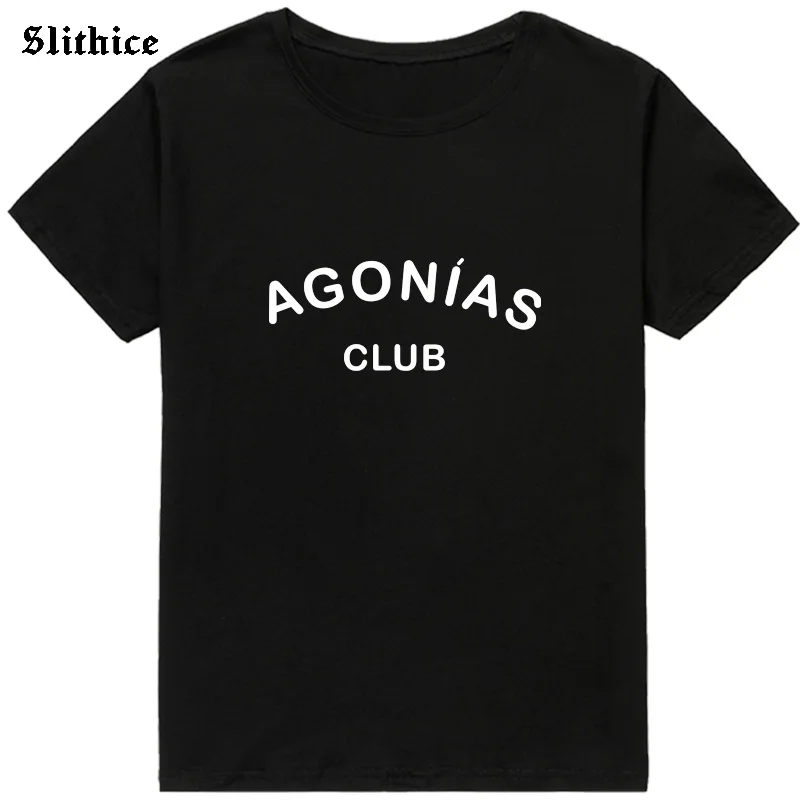 Клубная модная футболка AGONIAS с испанским буквенным принтом Женская Повседневная