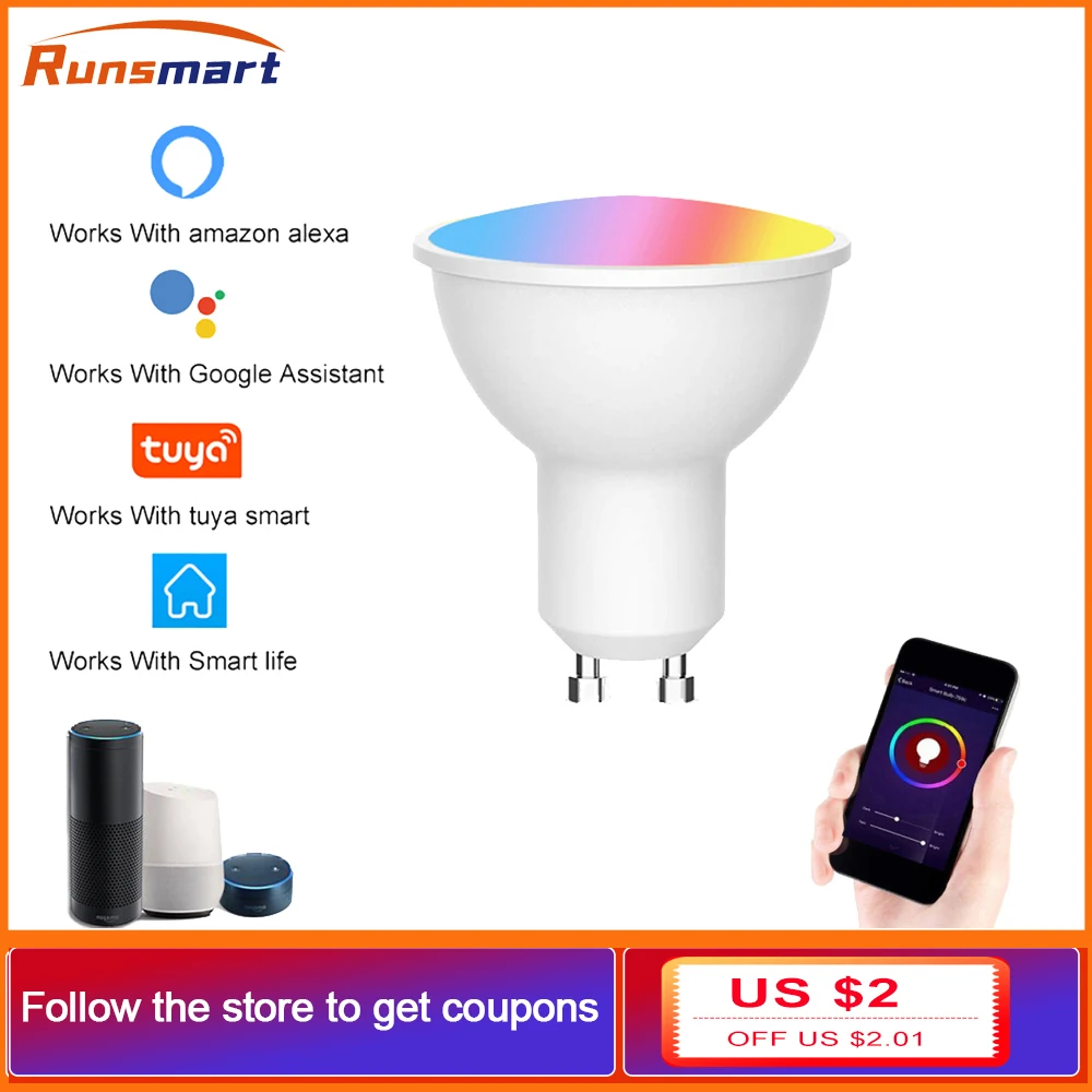 Умная Светодиодная лампа RUNSMART GU10 с Wi-Fi RGB + CCT 2700-6500K дистанционным управлением