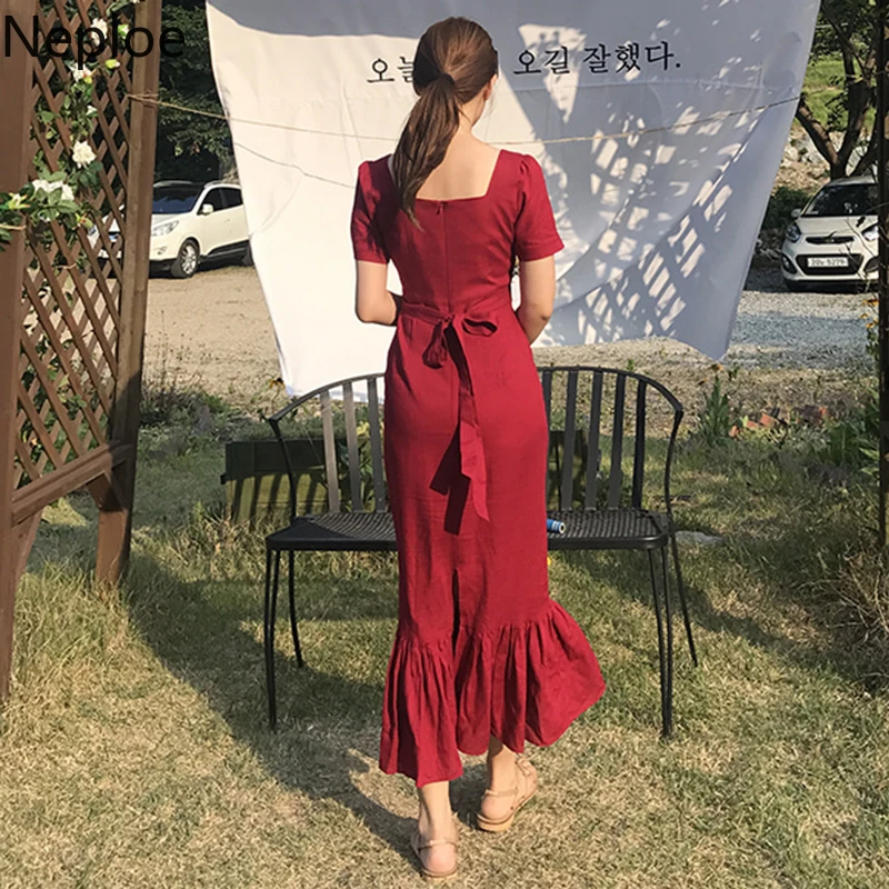 Шикарное платье Neploe с квадратным вырезом пышными длинными рукавами Русалка