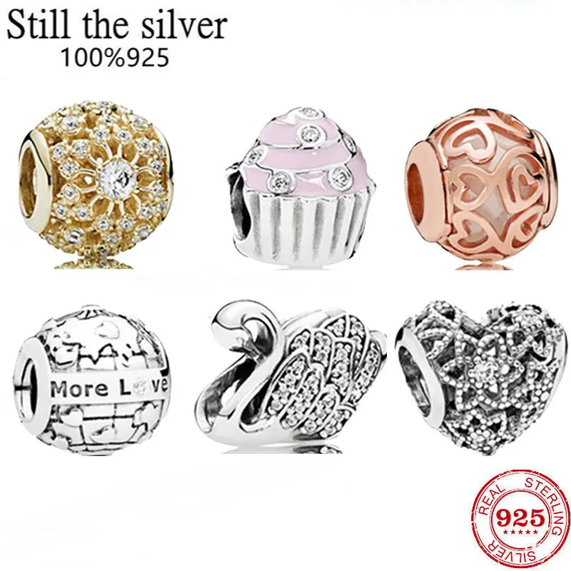

2021 New Hot sale luxury Real 925 Sterling Silver pan beads Fit Original Charm bracelet For Women fashion sweet DIY Jewelry