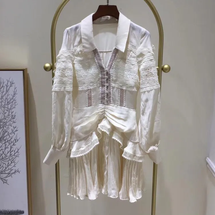 

Винтажное кружевное подиумное женское сексуальное Плиссированное мини-платье с v-образным вырезом и длинным рукавом, вечерние платья, 2020