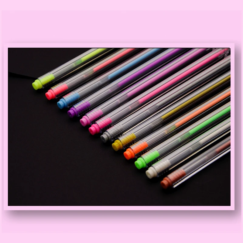 12Pcs Gel Highlighter Pen Highlighters Base for Markers Black Light Books Journals Drawing Manga Diy Doodling Gift Art | Канцтовары для
