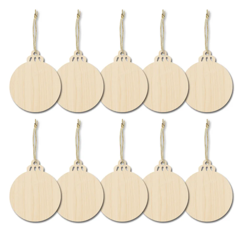 

10pcs Wooden Blank Unfinished Christmas Ornaments Ball Tags Art Craft Ornaments DIY Xmas Decoration Christmas Balls Decorations