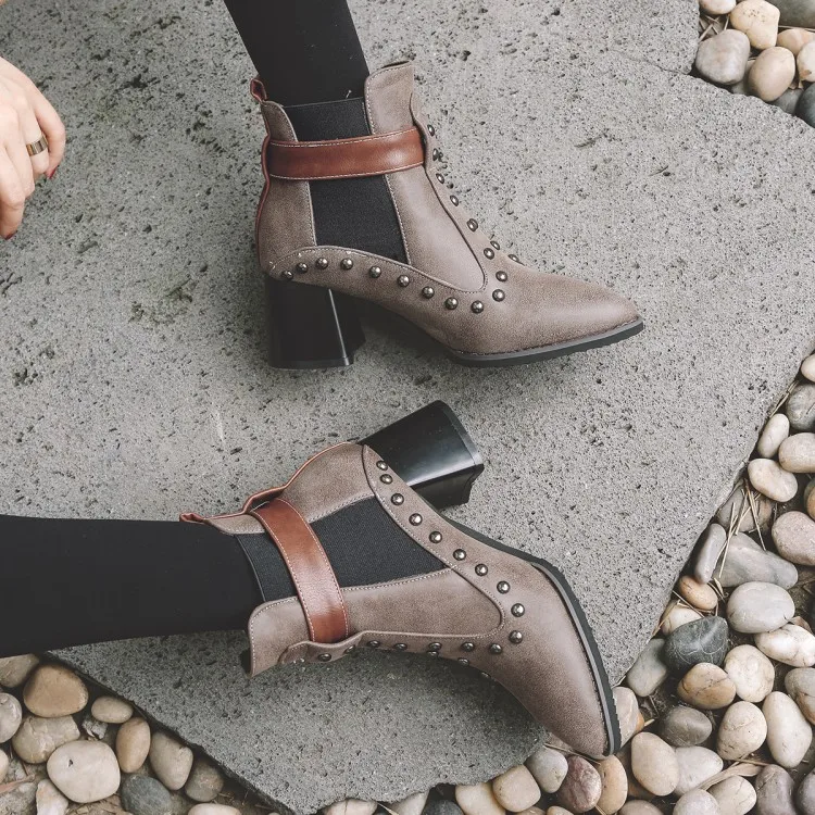 

women shoes 2021 fashion ankle boots Pointed Toe Spring/Autumn punk shoes for women 32-48