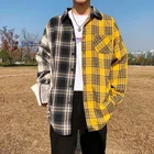 Рубашка мужская в клетку с длинными рукавами, оверсайз в стиле хип-хоп, Повседневная Уличная одежда в стиле Харадзюку, корейский стиль, 2021