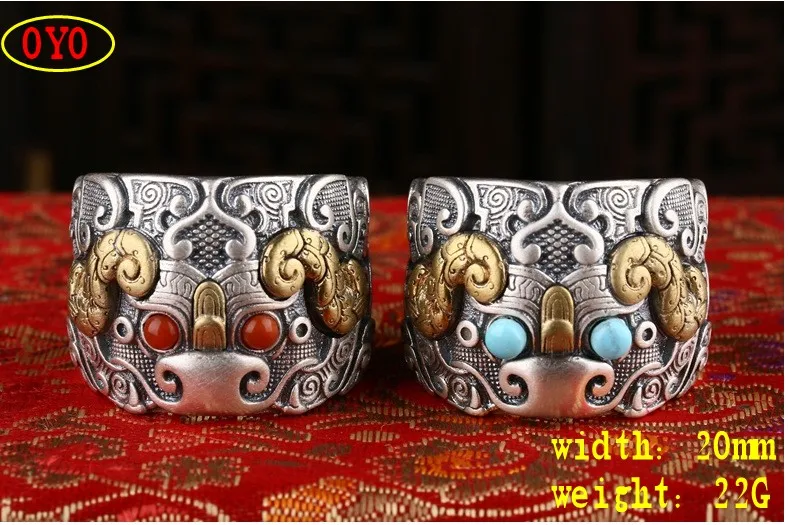 925 sterling silver inlaid natural ore Hubei turquoise southern red texture fashion boutique ring