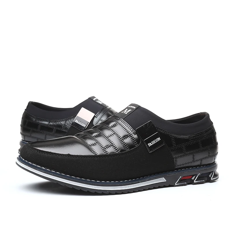 Мужские кожаные туфли без застежки черные повседневные лоферы дышащие мокасины