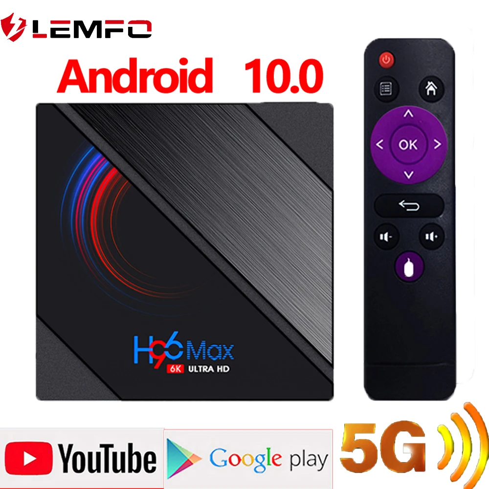 LEMFO H96 Max H616 Смарт ТВ приставка Android 10 Поддержка 6K 3D Youtube Google Play 4G 64 ГБ H96max Декодер