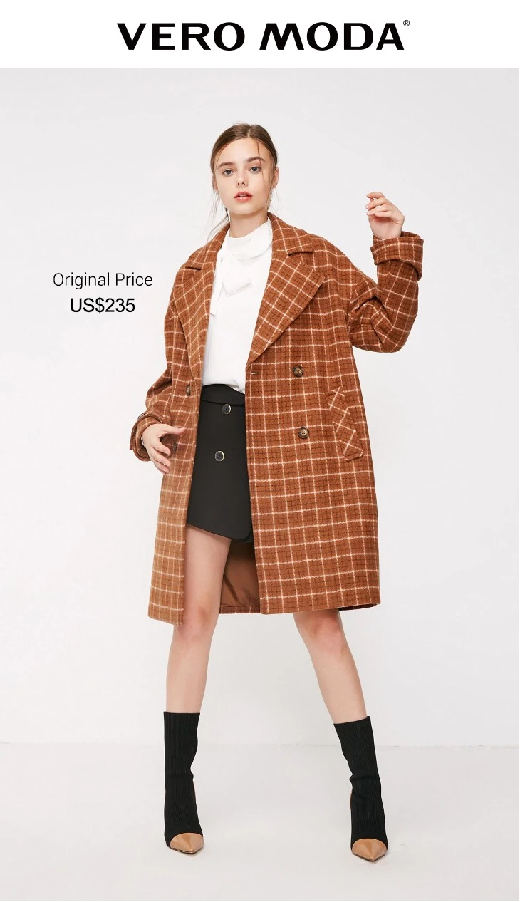 Vero Moda зимнее клетчатое длинное шерстяное пальто с лацканами | 318327551