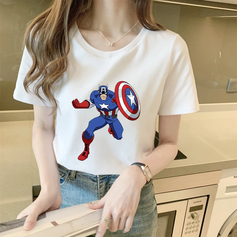 

Marvel Captain America Women Tops Printing Short Sleeve T-shirts Unisex Oversized T Shirts Couples Aesthetic Clothes Streetwear