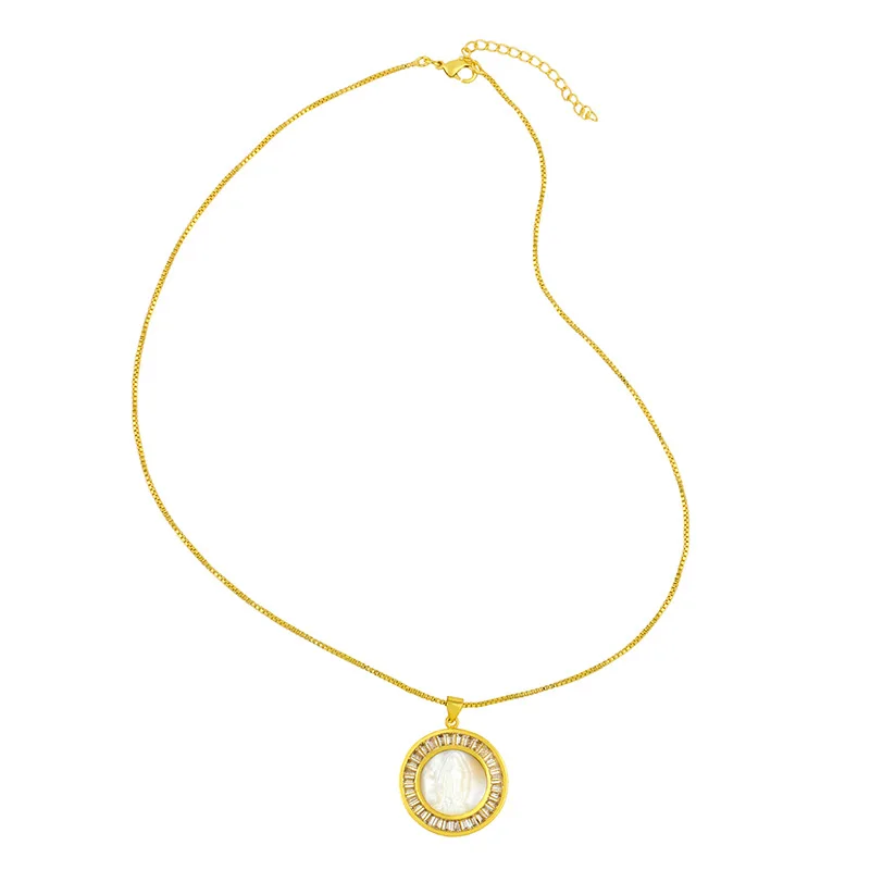 Small size Round Virgin Mary Necklace For Women Gold Crystal Conch Shell Pendant CZ Cubic Zirconia statement Jewelry | Украшения и