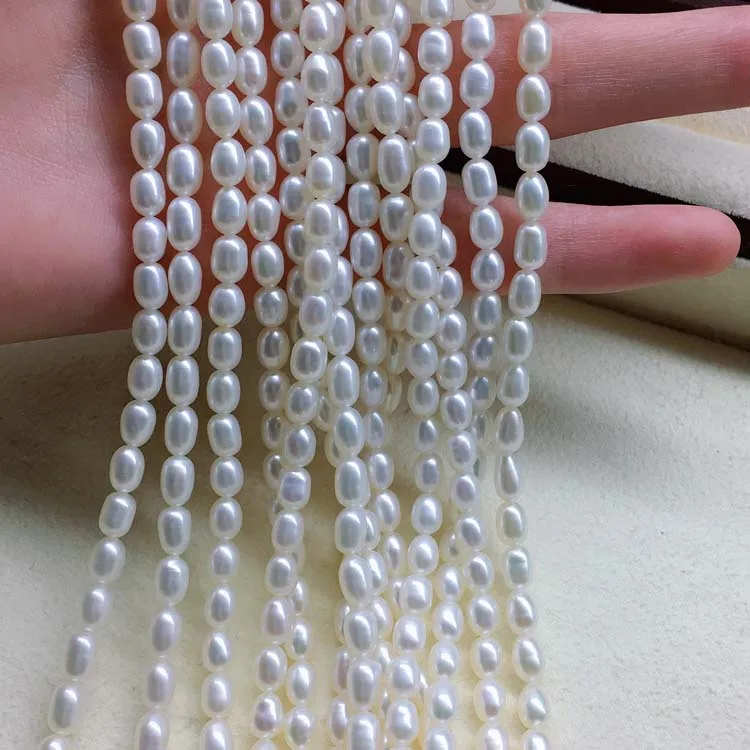 

Freshwater pearl necklace 4-4.5mm rice shape white color loose pearl strand for Jewelry DIY15